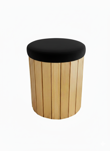Louer pouf rond en bois éco-responsable avec assise en velours noir en région parisienne