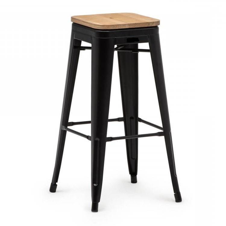 Location de tabouret acier Tolix noir et bois en Ile de France
