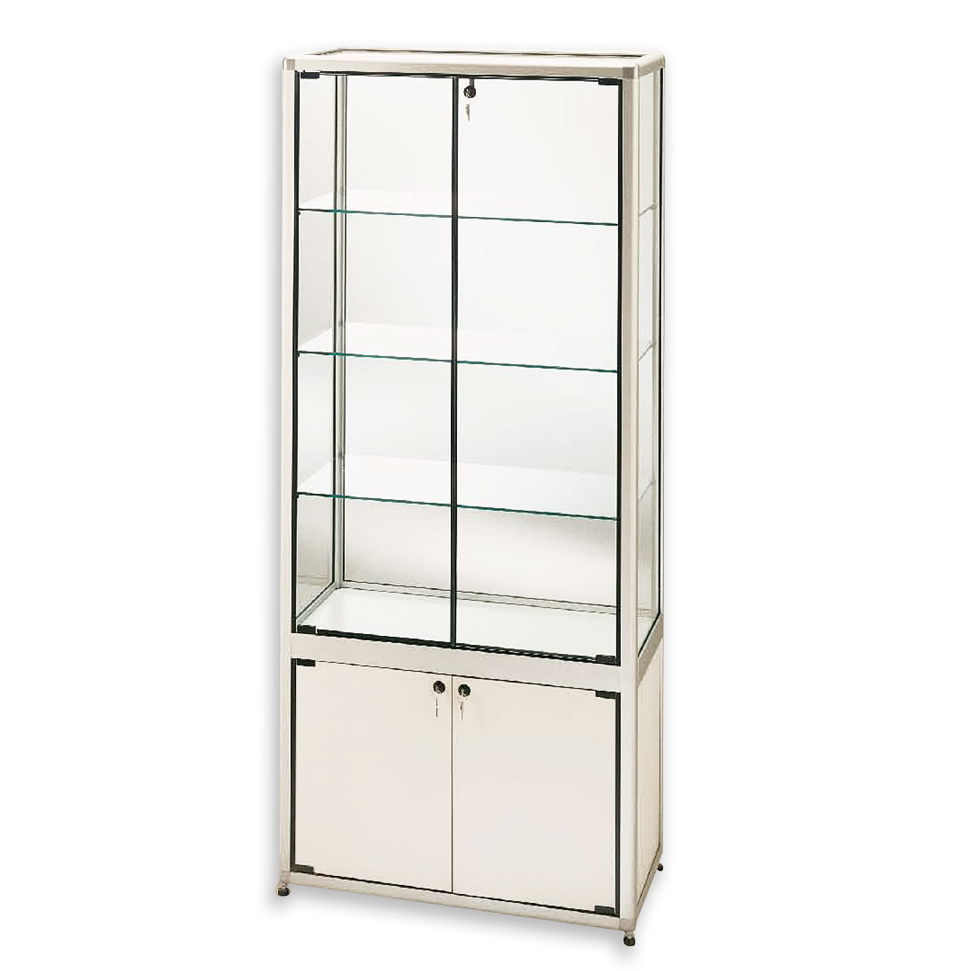 Location de Vitrine Haute large blanche avec rangement pour salon d'exposition à Paris Versailles