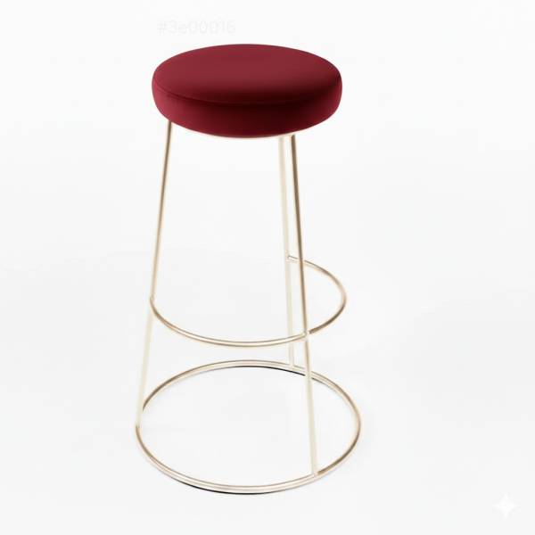 Location tabourets hauts en velours bordeaux et pieds en métal doré à Paris