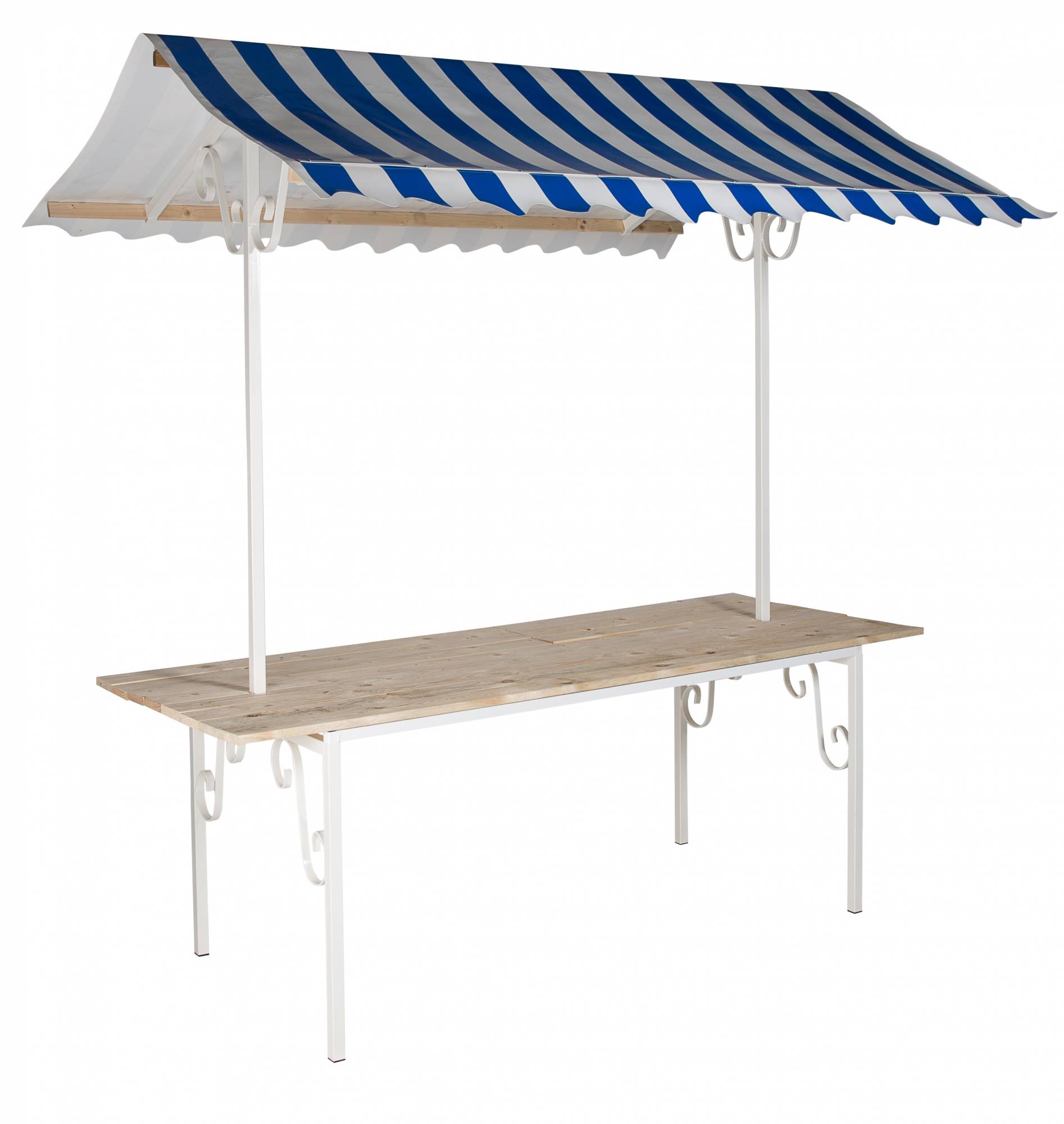 Stand de marché bleu et blanc en location à Paris