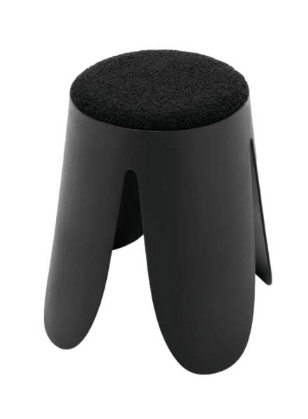 Louer des tabourets bas noirs avec assise tissu bouclette pour une foire professionnelle à la Porte de Versailles