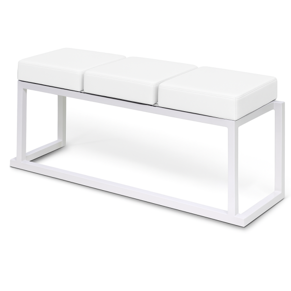 Louer des bancs blancs en acier et assise blanche pour réception à Paris