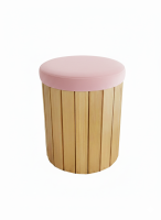 Louer un pouf rond en bois avec assise en velours rose en région parisienne