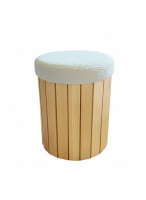 Louer pouf rond en bois éco-responsable tissu bouclette blanc en région parisienne