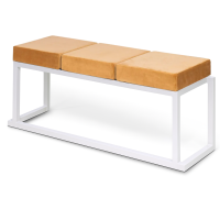 Louer des bancs Kubo blancs en acier avec l'assise en velours doré pour évènement Porte de Versailles