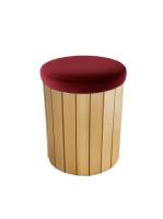 Louer des poufs ronds en bois éco-responsable avec assise velours rouge pour soirée dans les Yvelines