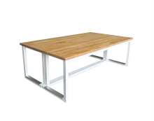 Table basse XL en acier blanc et plateau bambou pour évènement dans le 91