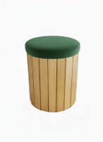 Louer pouf rond en bois éco-responsable avec assise en velours vert dans le 93