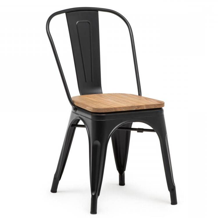 Location de chaise Tolix noir et assise Bois à Paris