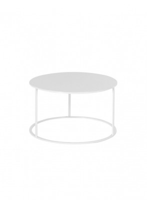 Location de table basse ronde blanche en métal pour salon d'exposition à Paris